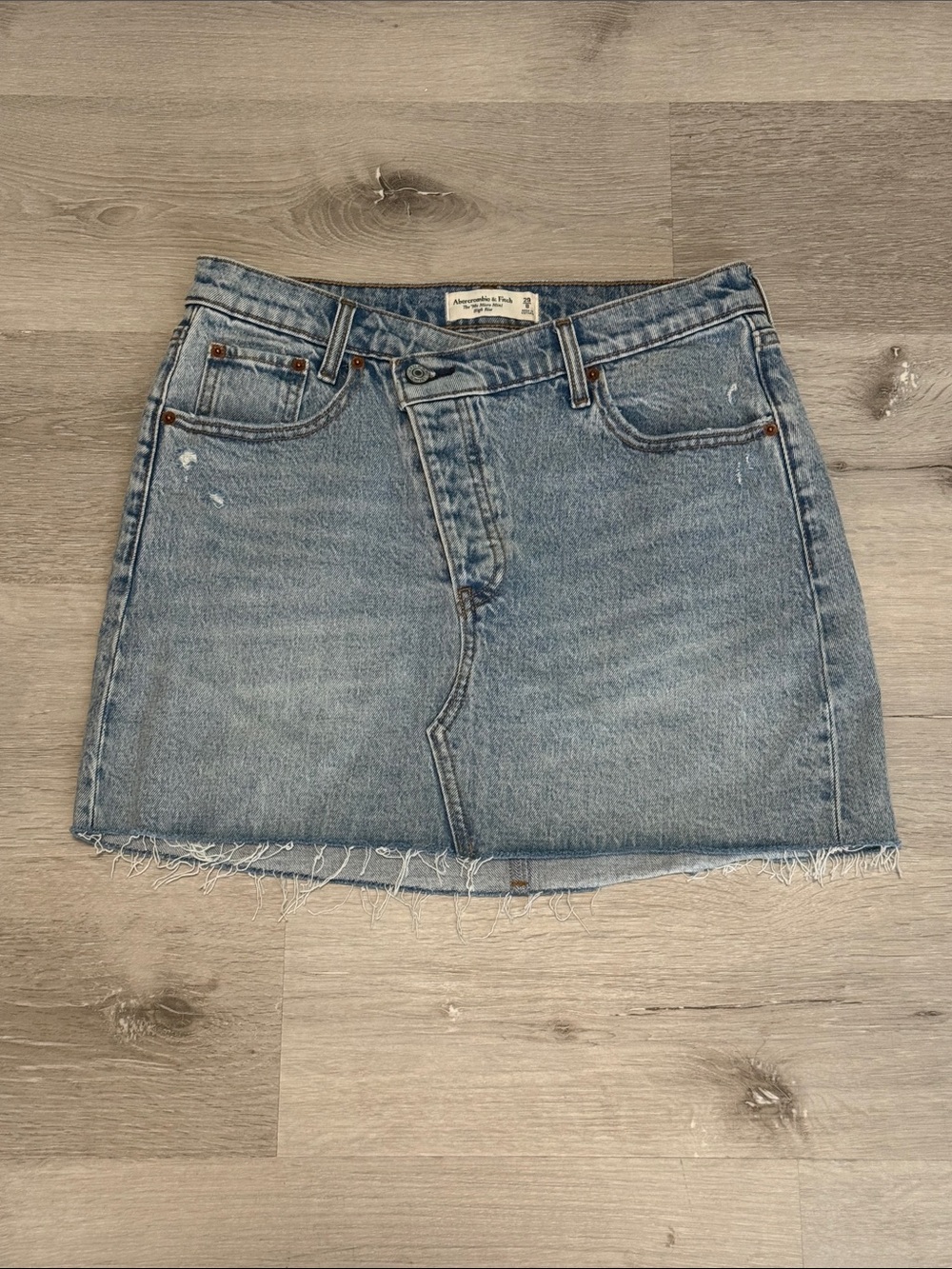 Abercrombie & Fitch Light Blue Distressed Denim Mini Skirt